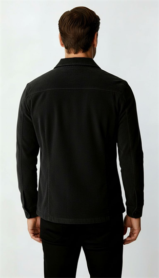 Siyah Kadife Erkek Mont – Modern Hafif Mevsimlik Mont