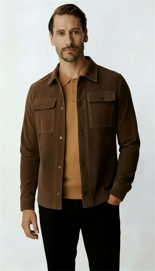 Kahverengi Kadife Erkek Mont – Modern Hafif Mevsimlik Mont