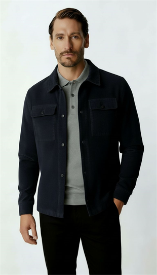 Lacivert Kadife Erkek Mont – Modern Hafif Mevsimlik Mont