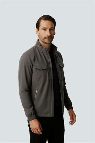 Gri Kapüşonlu Erkek Mont – Modern Kesim
