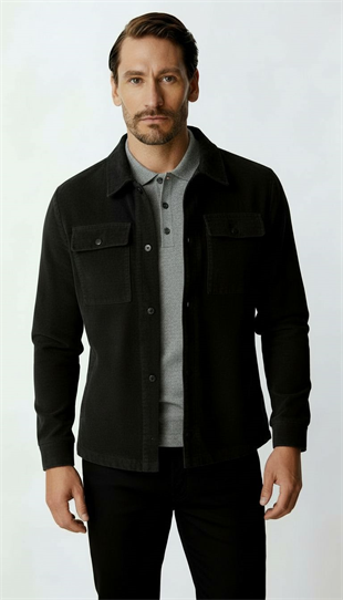 Siyah Kadife Erkek Mont – Modern Hafif Mevsimlik Mont