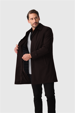 Kahve Standart Kalıp Çıkabilir Yelekli Modern Kesim Kaban