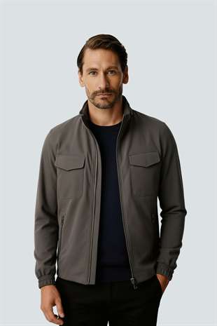 Gri Kapüşonlu Erkek Mont – Modern Kesim