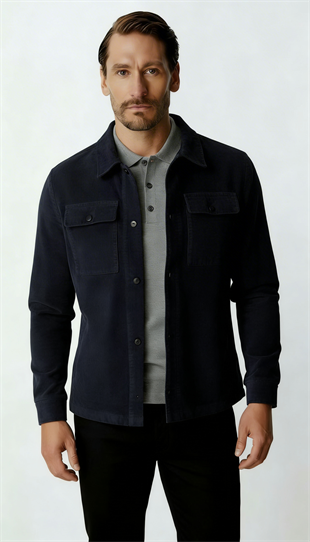 Lacivert Kadife Erkek Mont – Modern Hafif Mevsimlik Mont