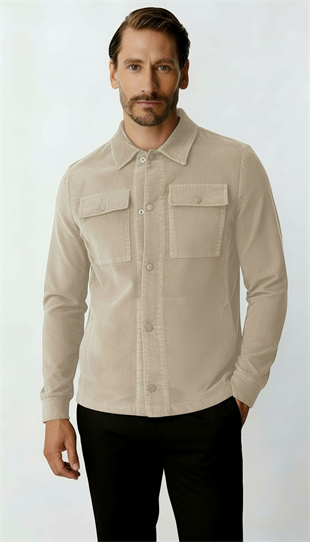 Ekru Kadife Erkek Mont – Modern Hafif Mevsimlik Mont