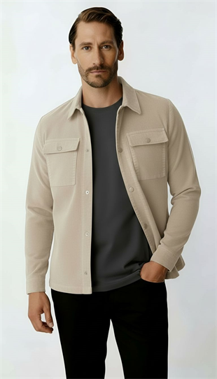 Ekru Kadife Erkek Mont – Modern Hafif Mevsimlik Mont