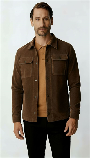 Kahverengi Kadife Erkek Mont – Modern Hafif Mevsimlik Mont