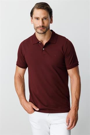 Mürdüm Modern Fit Dar Kalıp Polo Yaka Düz Kısa Kollu Pamuklu Tişört