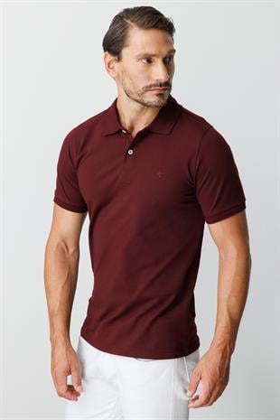 Mürdüm Modern Fit Dar Kalıp Polo Yaka Düz Kısa Kollu Pamuklu Tişört