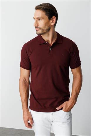 Mürdüm Modern Fit Dar Kalıp Polo Yaka Düz Kısa Kollu Pamuklu Tişört