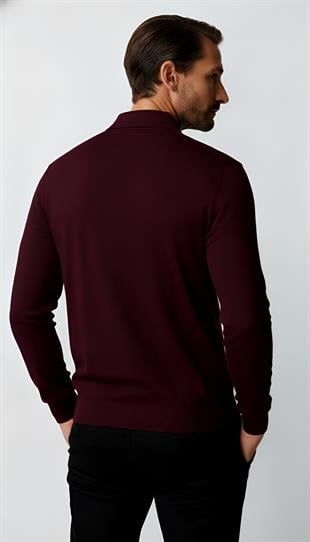 Mürdüm Standart Fit Dar Kalıp Polo Yaka Düz Uzun Kollu  Triko