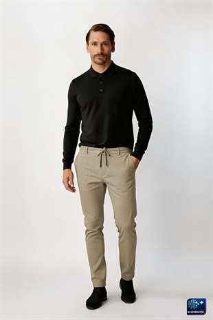 Bej Dynamic Fit Lastikli İpli Erkek Pantolon | Konforlu Smart Casual