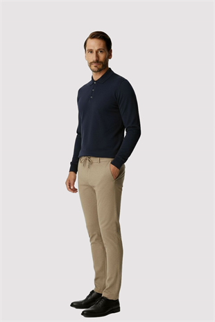 Bej Beli Lastikli İpli Erkek Pantolon – Konfor Kalıp