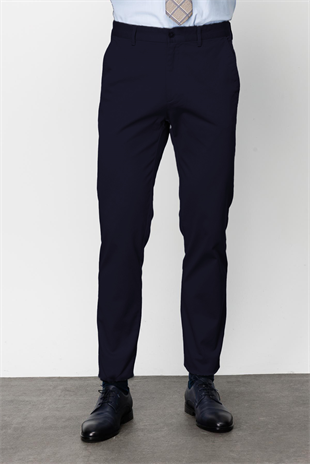 Lacivert Erkek Pamuklu Kumaş Pantolon Regular Fit – Rahat Kalıp Günlük Ofis Stili