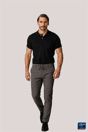 Erkek Koyu Gri Bağcıklı Smart Casual Dynamic Fit Pantolon