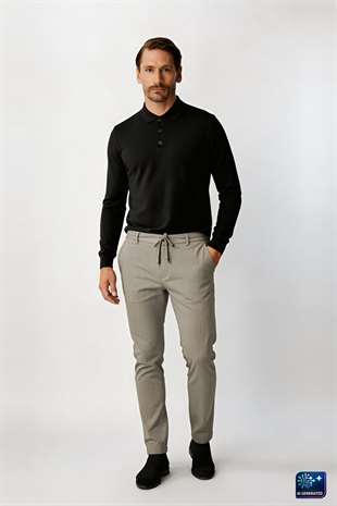 Gri Dynamic Fit Lastikli İpli Erkek Pantolon | Konforlu Smart Casual
