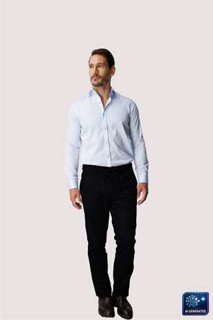 Lacivert Gri Bağcıklı Smart Casual Dynamic Fit Pantolon