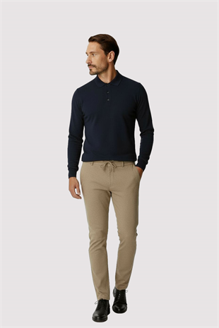 Bej Beli Lastikli İpli Erkek Pantolon – Konfor Kalıp