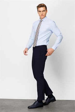 Lacivert Erkek Pamuklu Kumaş Pantolon Regular Fit – Rahat Kalıp Günlük Ofis Stili