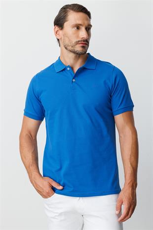 Saks Modern Fit Dar Kalıp Polo Yaka Düz Kısa Kollu Pamuklu Tişört