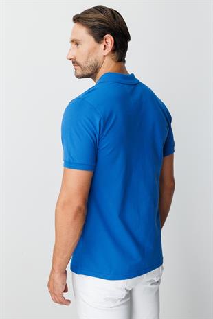 Saks Modern Fit Dar Kalıp Polo Yaka Düz Kısa Kollu Pamuklu Tişört