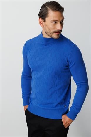 Saks Standart Fit Dar Kalıp Yarım Balıkçı Düz Uzun Kollu  Triko