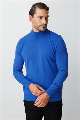 Saks Standart Fit Dar Kalıp Yarım Balıkçı Düz Uzun Kollu  Triko