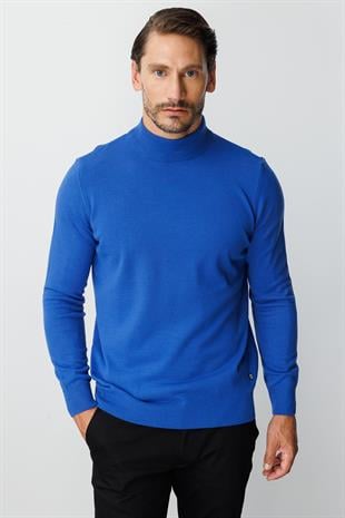 Saks Standart Fit Dar Kalıp Yarım Balıkçı Düz Uzun Kollu  Triko