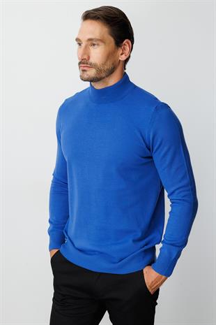 Saks Standart Fit Dar Kalıp Yarım Balıkçı Düz Uzun Kollu  Triko