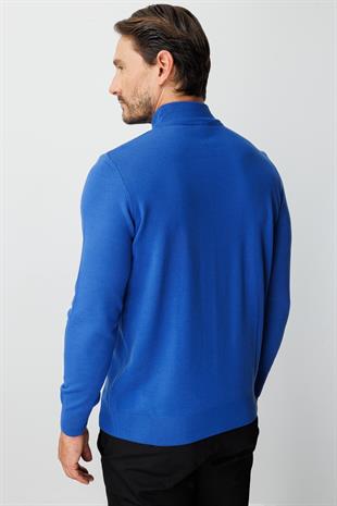 Saks Standart Fit Dar Kalıp Yarım Balıkçı Düz Uzun Kollu  Triko