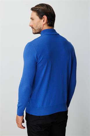 Saks Standart Fit Dar Kalıp Yarım Balıkçı Düz Uzun Kollu  Triko