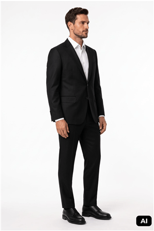 Siyah Bari (4 Drop) Geniş Kalıp Mono Yaka Takım Elbise