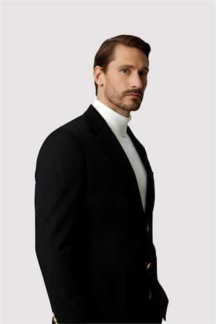 Siyah Mono Yaka Slim Fit Dar Kalıp Erkek Ceket
