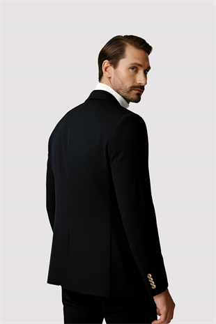 Siyah Mono Yaka Slim Fit Dar Kalıp Erkek Ceket