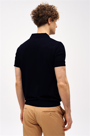 Siyah Slim Fit Dar Kalıp Polo Yaka Düz Kısa Kollu Triko Tişört