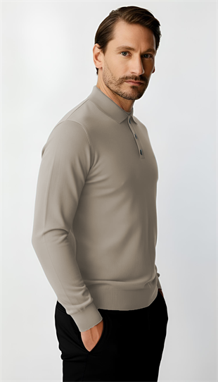 Taş Standart Fit Dar Kalıp Polo Yaka Düğmeli Düz Uzun Kollu Triko