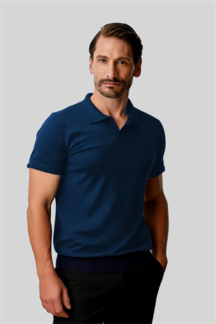 Erkek Saks Slim Fit Dar Kalıp Polo Yaka Düz Kısa Kollu Triko Tişört