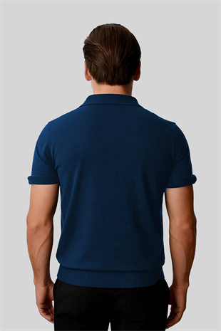 Erkek Saks Slim Fit Dar Kalıp Polo Yaka Düz Kısa Kollu Triko Tişört