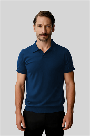 Erkek Saks Slim Fit Dar Kalıp Polo Yaka Düz Kısa Kollu Triko Tişört