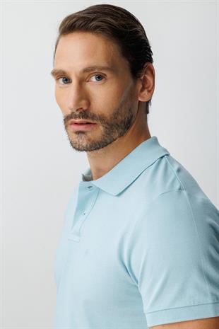 Turkuaz Modern Fit Dar Kalıp Polo Yaka Düz Kısa Kollu  %100 Pamuk Tişört