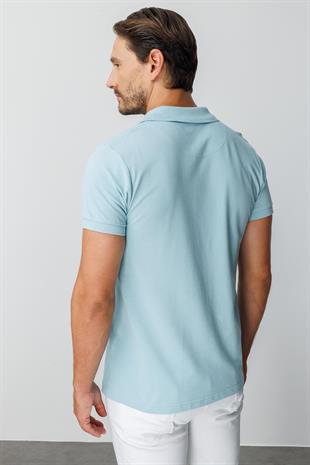 Turkuaz Modern Fit Dar Kalıp Polo Yaka Düz Kısa Kollu  %100 Pamuk Tişört