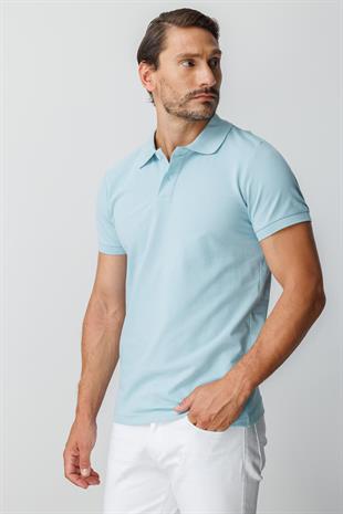 Turkuaz Modern Fit Dar Kalıp Polo Yaka Düz Kısa Kollu  %100 Pamuk Tişört