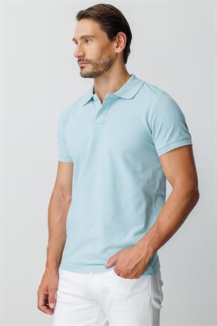 Turkuaz Modern Fit Dar Kalıp Polo Yaka Düz Kısa Kollu  %100 Pamuk Tişört