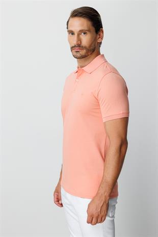 Yavruağzı Modern Fit Dar Kalıp Polo Yaka Düz Kısa Kollu Pamuklu Tişört