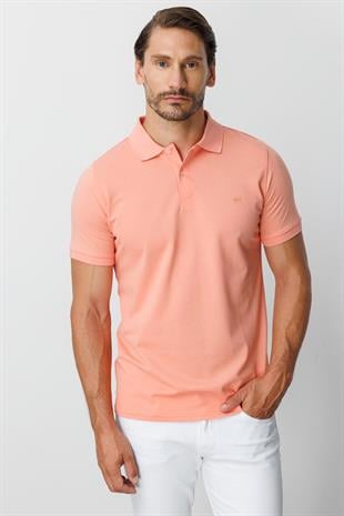 Yavruağzı Modern Fit Dar Kalıp Polo Yaka Düz Kısa Kollu Pamuklu Tişört