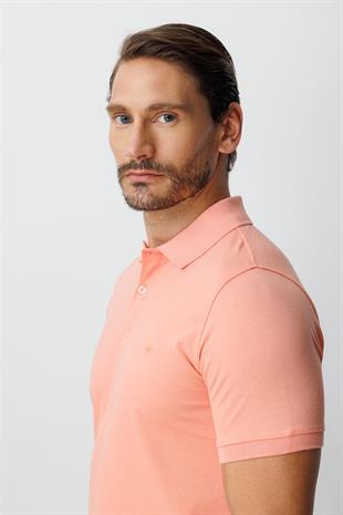 Yavruağzı Modern Fit Dar Kalıp Polo Yaka Düz Kısa Kollu Pamuklu Tişört