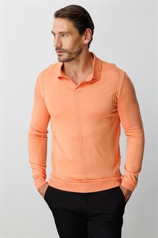 Yavruağzı Standart Fit  Polo Yaka  Düz Uzun Kollu  Triko