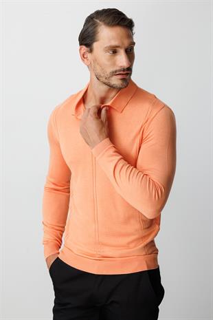 Yavruağzı Standart Fit  Polo Yaka  Düz Uzun Kollu  Triko