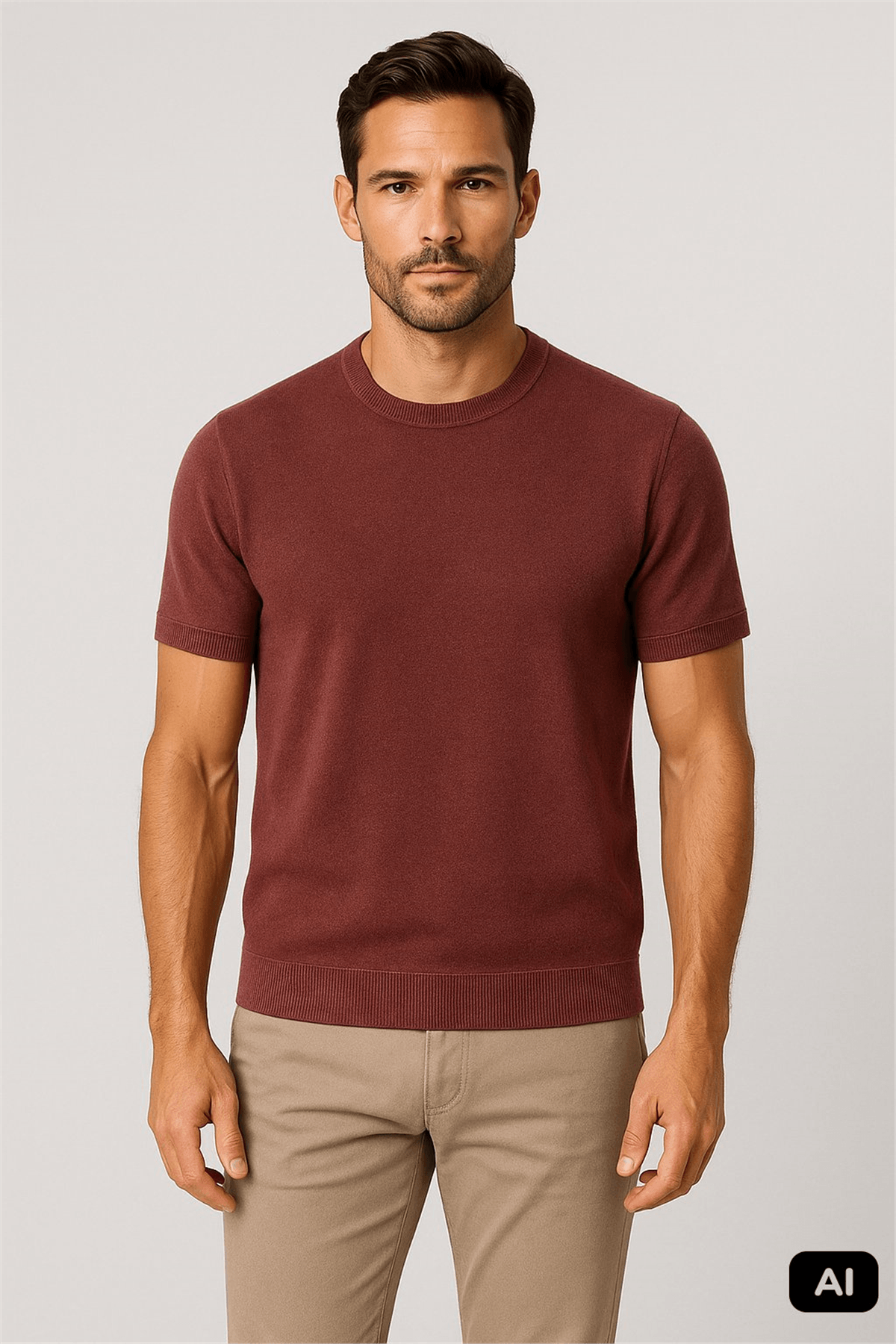 Bordo Regular Fit Rahat Kalıp Bisiklet Yaka Düz Kısa Kollu %100 Pamuk Tişört