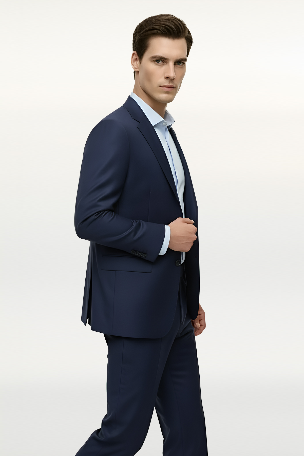 Erkek Açık Lacivert Slim Fit / Dar Kalıp Mono Yaka Takım Elbise